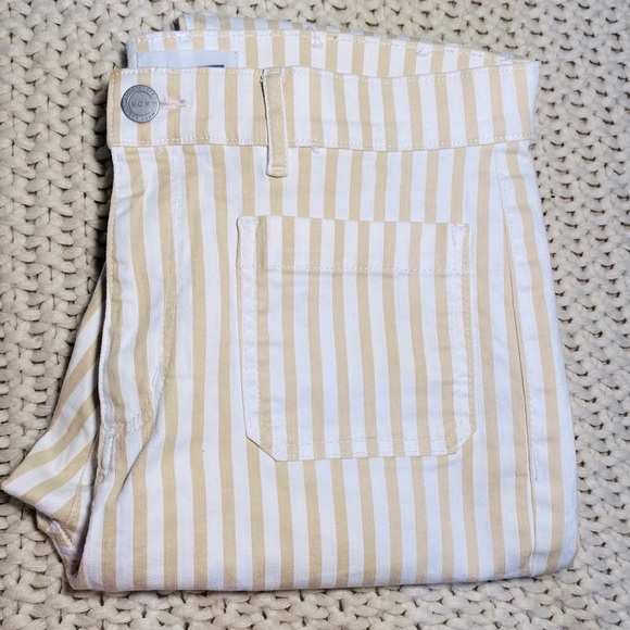 LOFT tan and cream striped high waist flare crop Jean - Picture 2 of 4